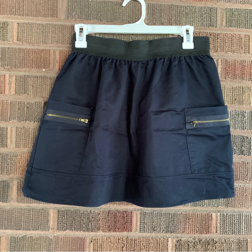 French Atmosphere Navy Skirt with Gold Zippers
